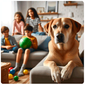 Perrito adoptado feliz con su familia