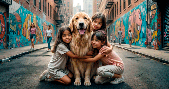 Perrito adoptado junto a su familia